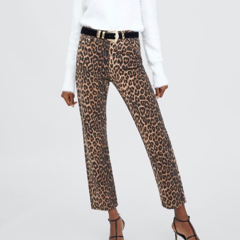 NEW - Zara Leopard Print Jeans (Firm Price)